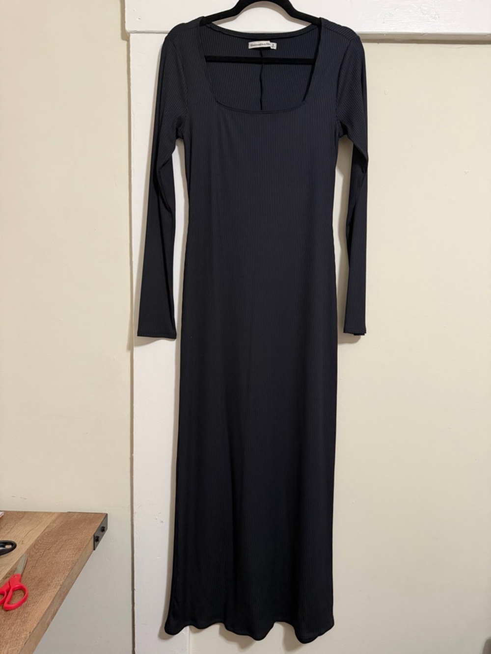 Abercrombie & Fitch Black Ribbed Long-Sleeve Maxi Dress